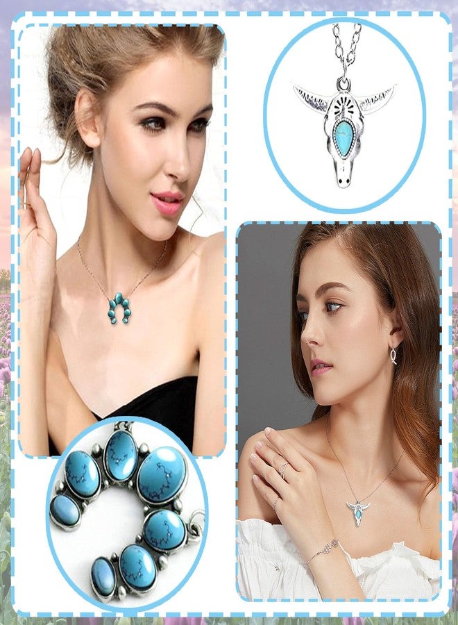 FEXICHUJI 8 Pcs Western Jewelry for Women with Navajo Pearl Necklace, Turquoise Pendant Necklace in Different Themes, Boho Country Western Jewelry Set for Cowgirls - Image 4